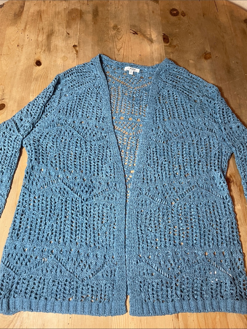 Crochet Open Knit Light Blue Open-Front Cardigan Sweater Western